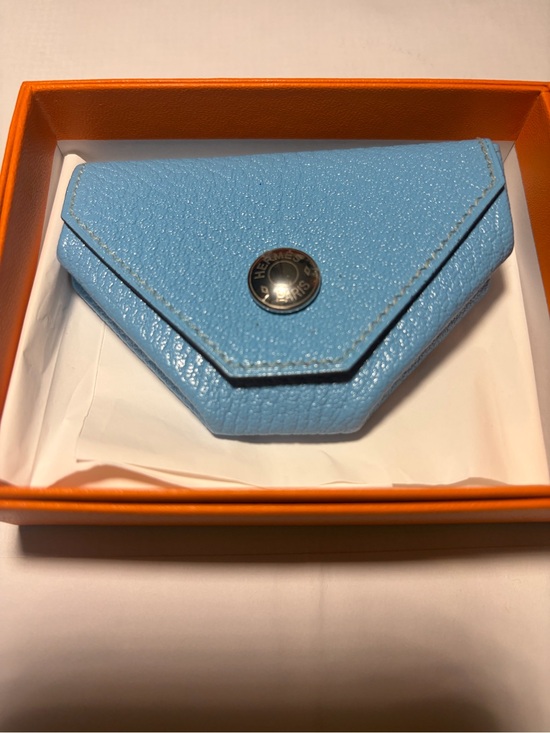 Hermes Handbags - Hermes Light Blue Leather Coin Pouch with red interior- bicolor new with box